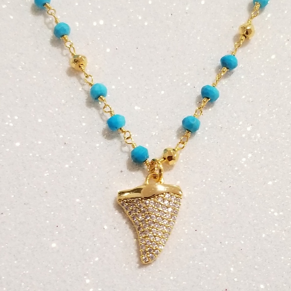 COPY - 24k Gold plated tusk with turquoise rosary chain